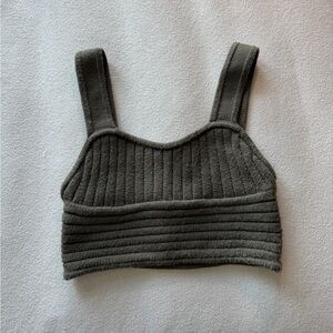 Zara Ribbed Knit Cropped Tank - Olive Green Size S